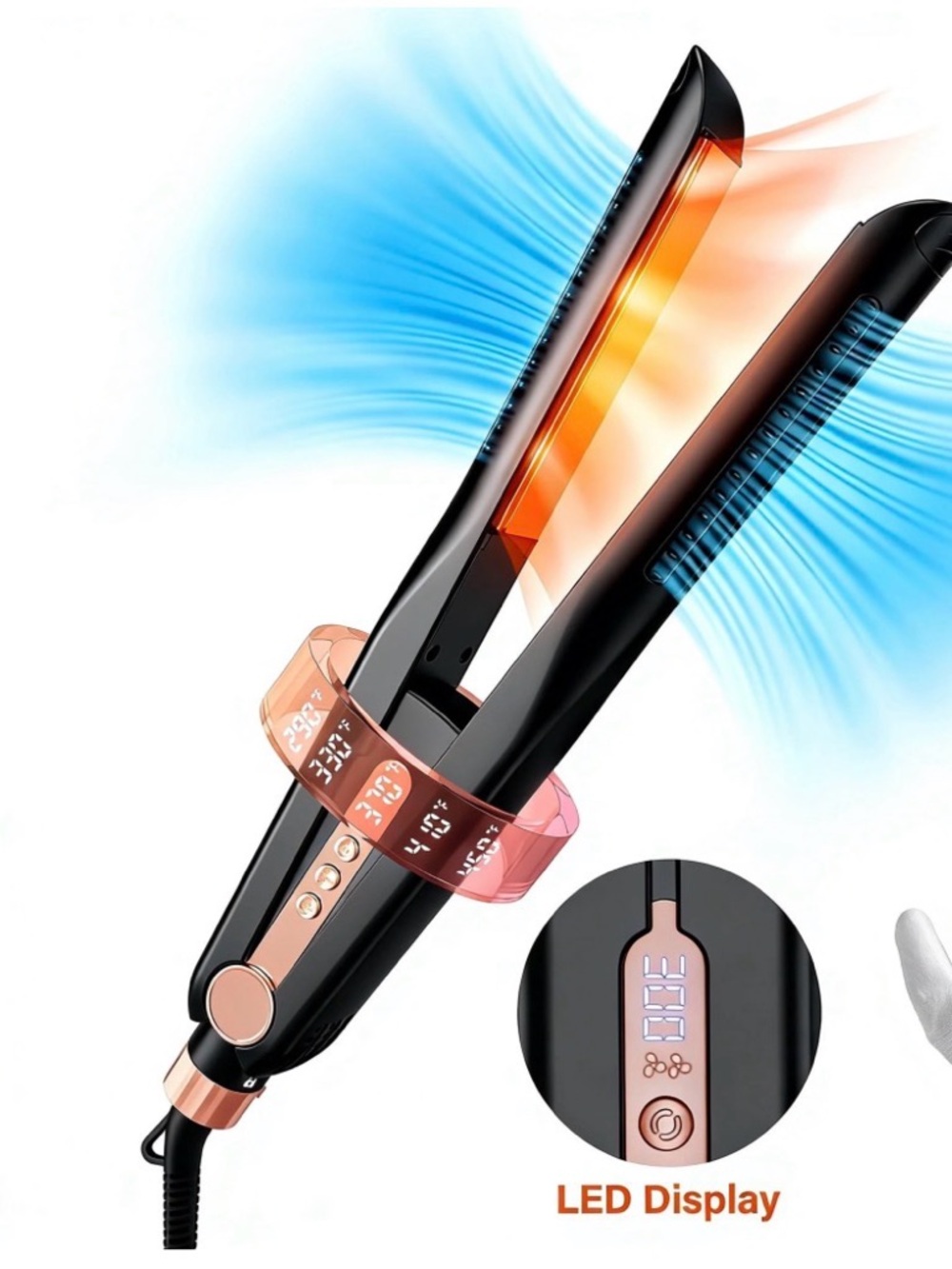 Black and Rose Gold Hair Straightener with LED Display - Women Hair Tool